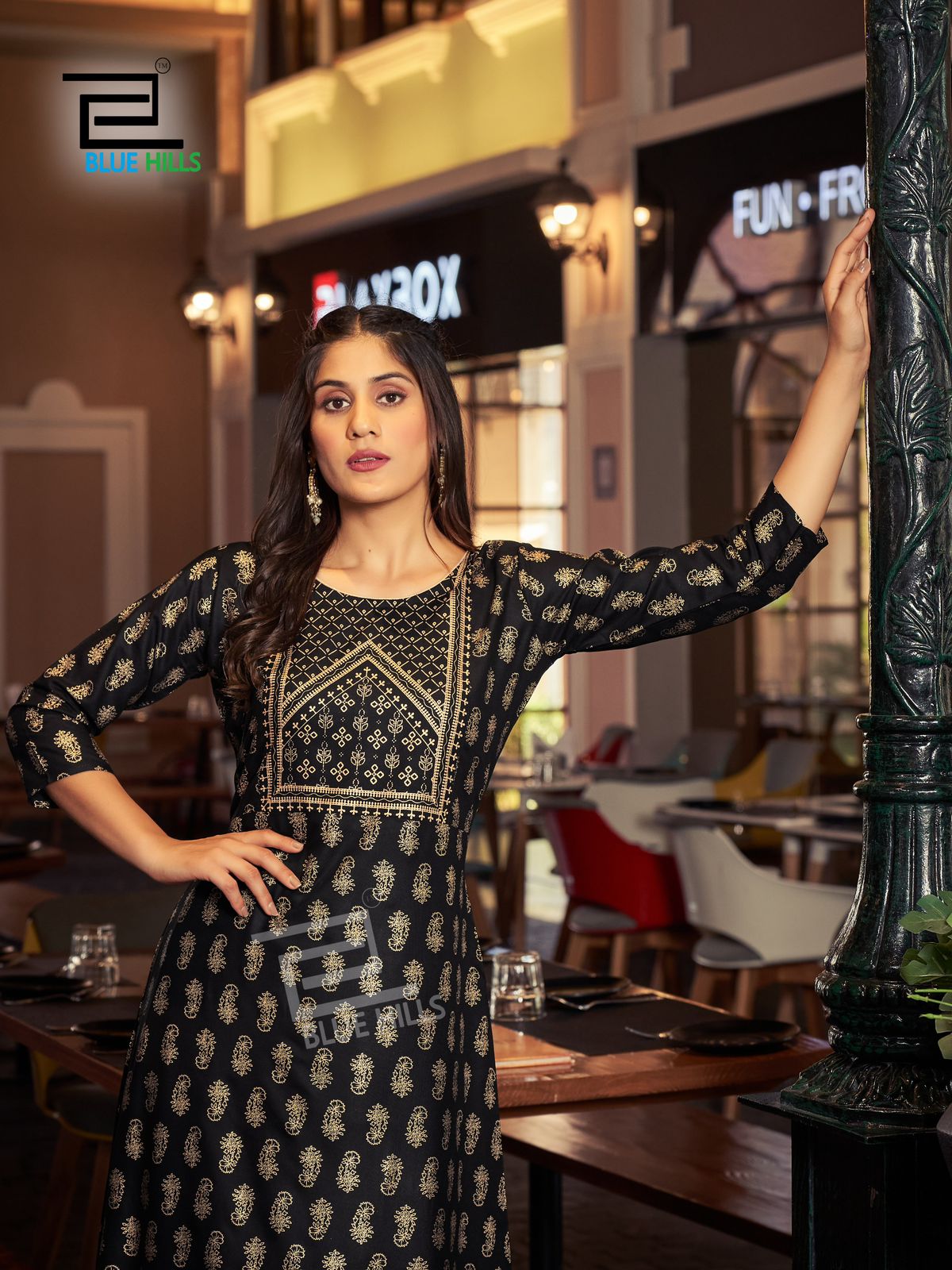 Reels Vol 3 By Blue Hills Foil Printed Rayon Long Plus Size Kurtis Wholesale Shop In Surat